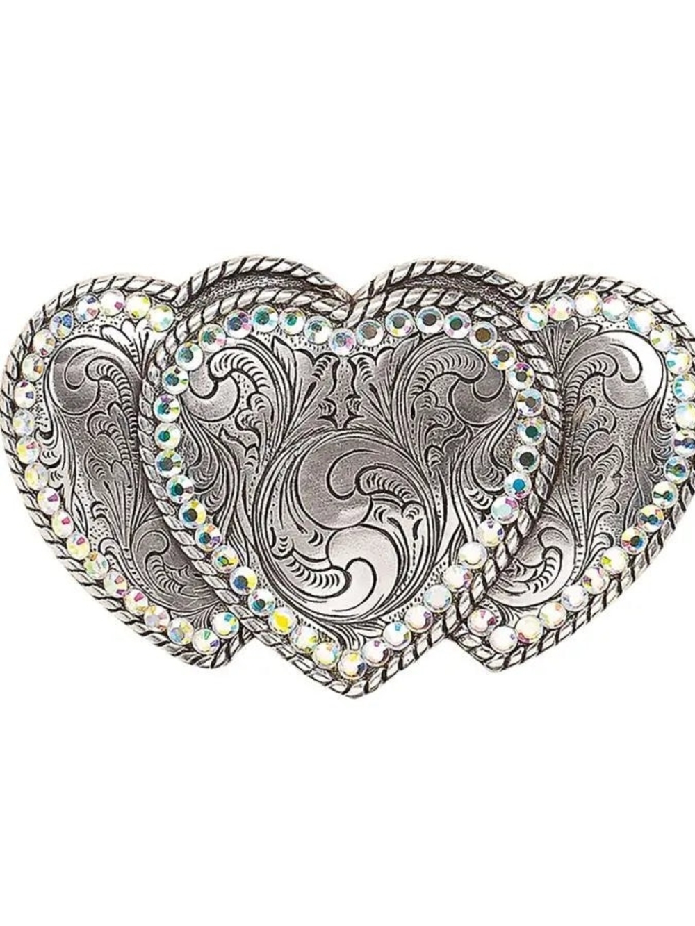 Blazin Roxx Silver Heart Trio Decorative Hair Clip with Iridescent Rhinestones
